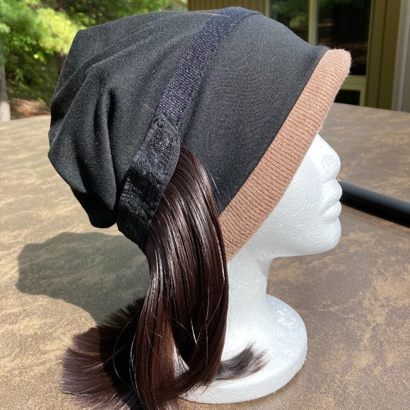 Versatile, Beanie Hat, Hair Attached  , 95% Cotton,  Winter Hat , OS, khaki - Picture 9 of 10